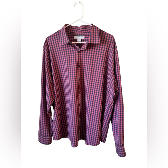 Mizzen + Main Performance Menswear Size L Gingham Plaid Shirt Pink Navy XXL - Picture 1 of 9
